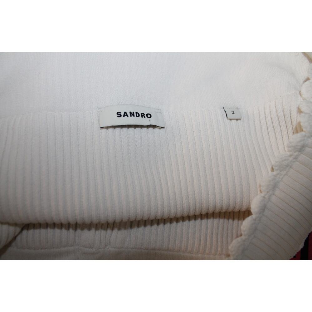 Sandro White Rib Knit Off the Shoulder Crop Top w/ Gold Buttons sz 2 (M) - Picture 4 of 4